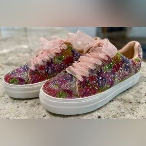 Betsey Johnson Floral Rhinestone Sneakers NWOT